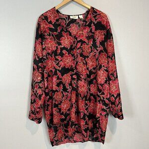 Victoria's Secret Gold Label Sleep Shirt Long Sleeve Black Pink Size Large Vtg